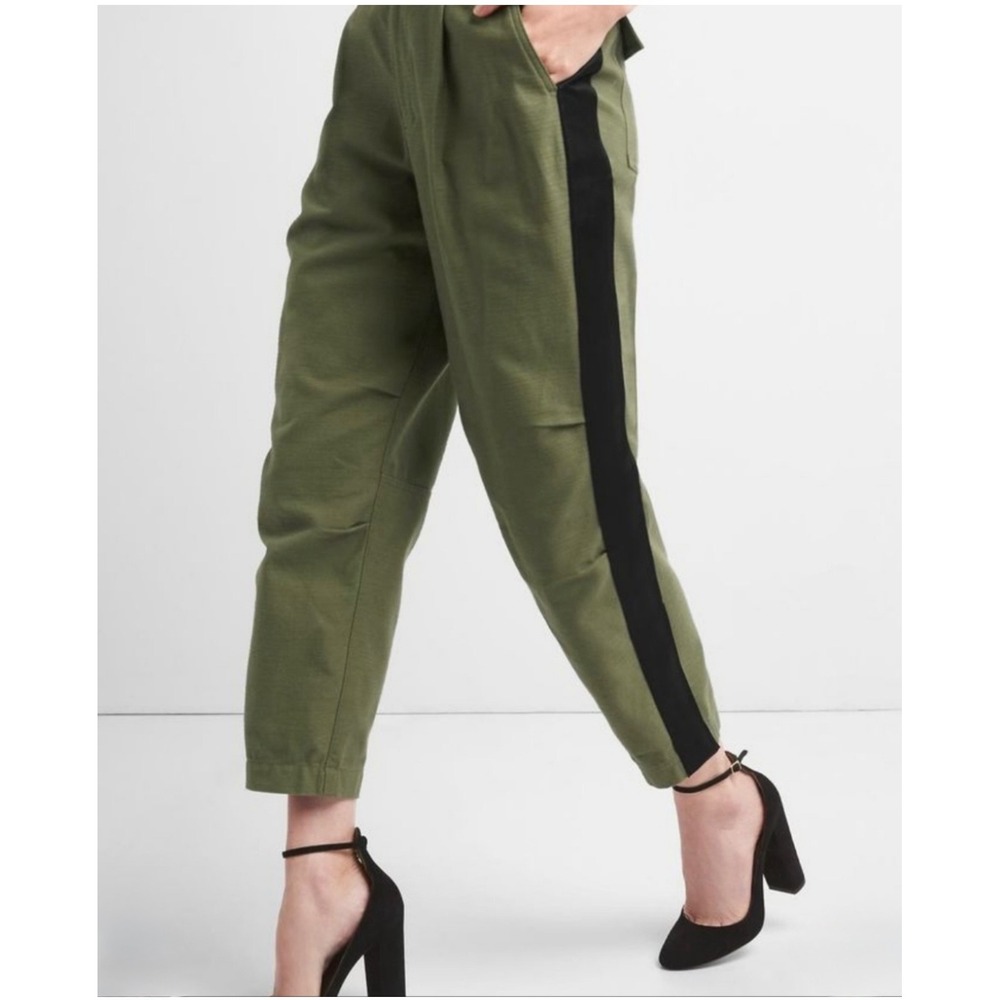 NEW Gap Track Womens 4 Olive Green Tuxedo Stripe High Rise Pleated